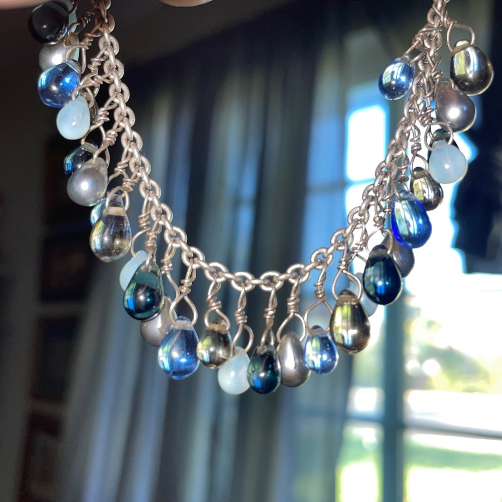Napier Vintage cha cha Silver Tone Multi Color Glass Teardrop Charm Bracelet 7.5